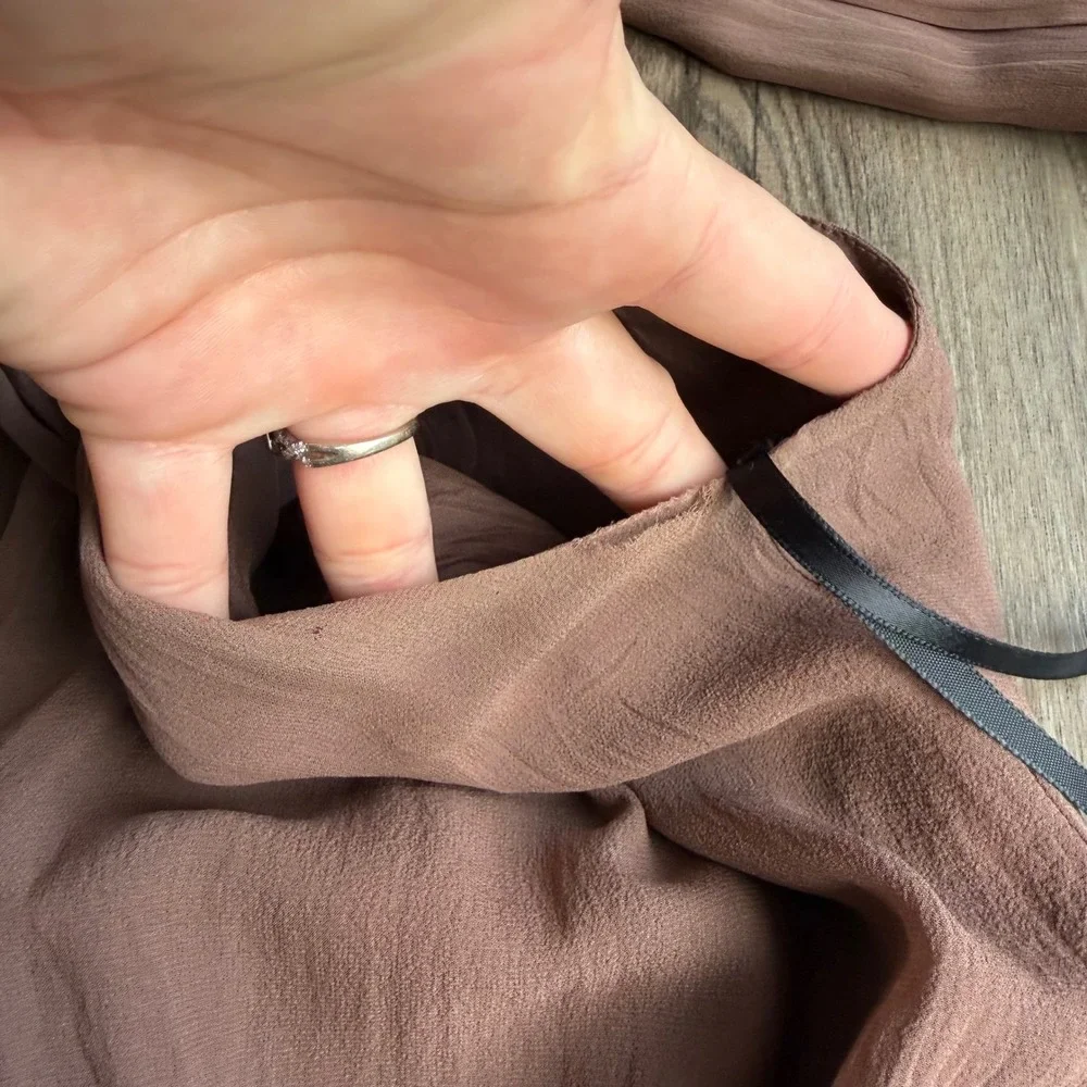 Vintage Y2K Bebe Silk Halter Handkerchief Hem Dress Brown XS Asymmetrical - Picture 11 of 15